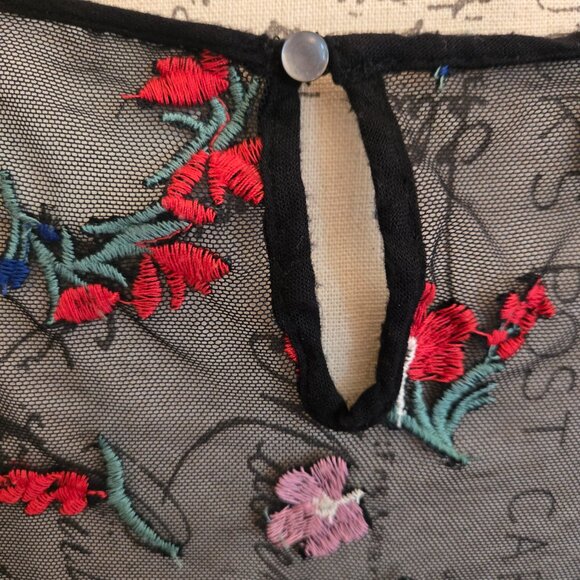 Anthropologie Maeve Meadows Sheer Floral Embroidered Top, Sz L - Picture 4 of 11